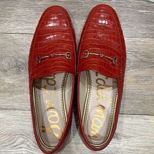 Sam Edelman Red Croc-Embossed Loafers